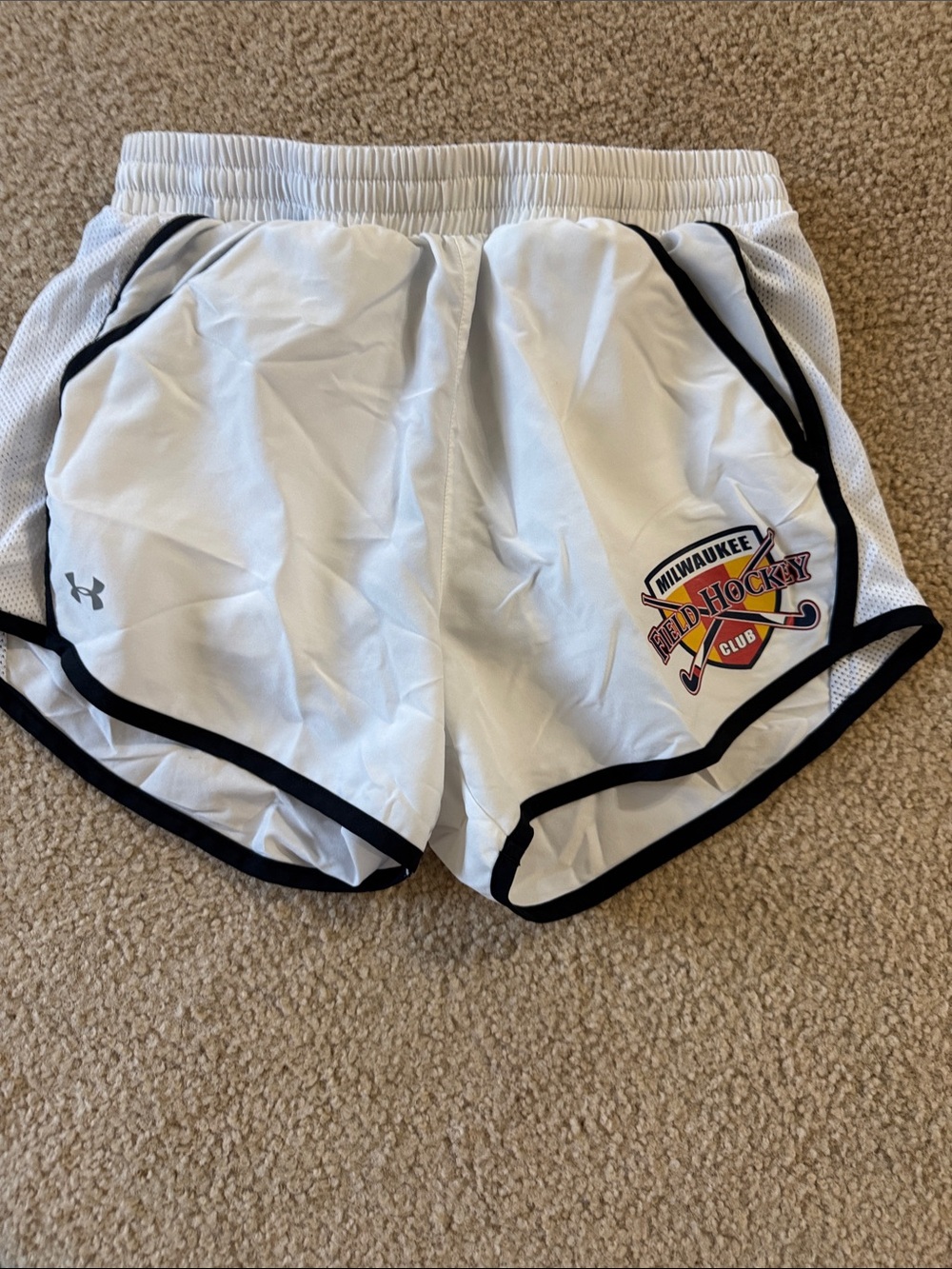 Under Armour White Shorts with Black Trim and Multicolor Patch